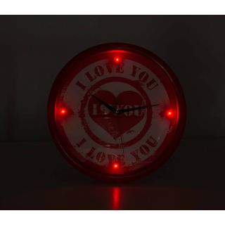 LED-Wanduhr Zeit für die Liebe von PartyFunLights beleuchtet mit 4 roten LEDs, Ø ca. 30 cm