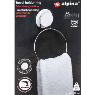 Handtuchhalter Ring von Alpina, Montage mit Saugnapf oder Montageplatte, Belastung max. 5 kg, Größe 22 x 15 cm
