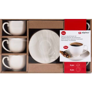 Espresso-Set 12-teilig, 6 Tassen, 6 Unterteller, Volumen 75 ml, 6 Personen, weiß