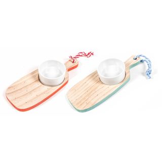Snack-Set von Alpina auf Holzbrett, Keramik-Schale mit Partyspießen, Design rustikal Größe ca. 22,5 x 4,5 cm, lieferbar in den Farben Blau oder Rot