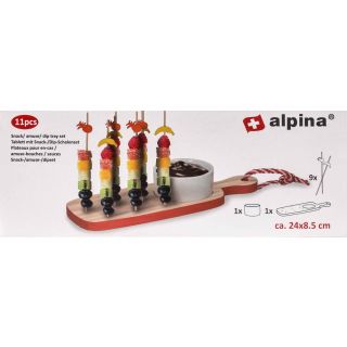 Snack-Set von Alpina auf Holzbrett, Keramik-Schale mit Partyspießen, Design rustikal Größe ca. 22,5 x 4,5 cm, Farbe Rot