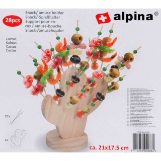 Snack-Spieß-Halter von Alpina aus Holz mit 27 Spießen, Design Kaktus, Höhe ca. 20 cm