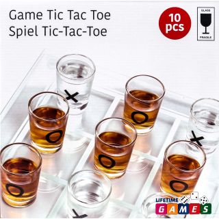 Trinkspiel Tic Tac Toe von Lifetime Games, Spielfeld und Gläser aus Glas, 2 Spieler, 10-teilig