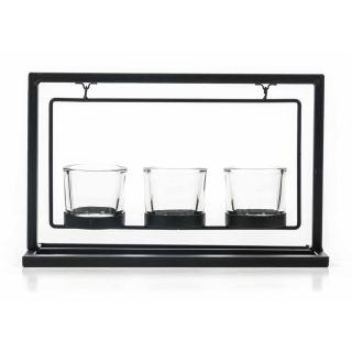 Teelicht-/ Kerzenhalter von Arti Casa aus Metall, schwingend gelagert, Design puritisch, Glasbecher für 3 Teelichter, Länge ca. 30 cm, schwarz