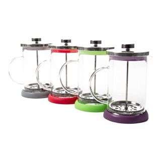 Kaffeebereiter / Pressstempelkanne von Cuisine Elegance, Volumen 800 ml, Glaskorpus, Edelstahl-Deckel und -Pressstempel, lieferbar in den Farben Rot, Grau, Grün oder Violett