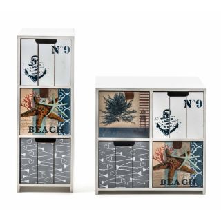 Mini-Kommode Arti Casa aus MDF, 3/4 Schubladen, maritimer Shabby-Look, Schriftzug Beach, Griff-Laschen und -Mulden, lieferbar in 2 Modell-Varianten