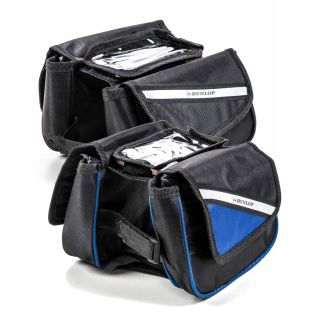 Fahrrad Rahmentasche von Dunlop, Handy-Tasche, Klett-Montage, Klett-Verschlüsse, reflektierende Streifen, Größe ca. 20 x 15 x 15 cm, lieferbar in den Farben Schwarz oder Schwarz-Blau
