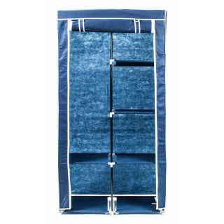 Faltkleiderschrank, 1 Kleiderstange, 6 Ablagen, werkzeuglose Montage, Größe 170 x 87 x 45 cm, Farbe Blau-Weiß