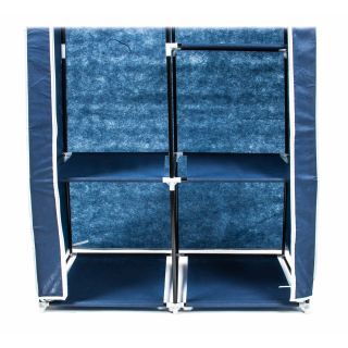 Faltkleiderschrank, 1 Kleiderstange, 6 Ablagen, werkzeuglose Montage, Größe 170 x 87 x 45 cm, Farbe Blau-Weiß