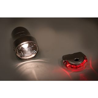 Fahrrad-Beleuchtungsset von Bicycle Gear, 10 LUX Hallogenleuchte (Frontlicht) und 5 rote LEDs (Rücklicht), inklusive Schnellhalterungen, batteriebetrieben