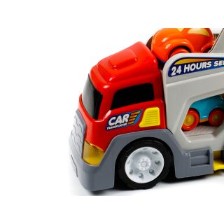 Spielzeug Autotransporter von Lets Play, 2 Ladeflächen, 4 Spielzeugautos, Licht und Ton-Funktion, batteriebetrieben, ca. 40 x 11 cm, Kleinkinderspielzeug