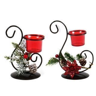 Weihnachtlicher Teelichthalter im Geschenkkarton von Christmas Gifts, schwarzes Metall mit rotem Glasbecher und Weihnachtsdeko, Höhe ca. 17,5 cm bzw. 22,5 cm, lieferbar in 2 Versionen