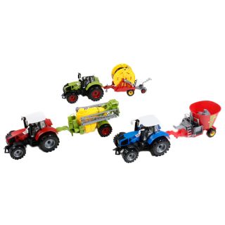 Traktor mit Anhänger von Gearbox, Friktionsantrieb, Bauernhof-Spielset, Länge ca. 44 cm, lieferbar in den Farben Grün, Rot oder Blau