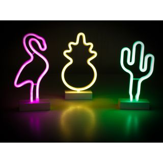 Neon-LED-Deko-Leuchten von Grundig, Kunststoff, 93-108 LEDs, batteriebetrieben, freistehend, Höhe ca. 29,5/31/32 cm, Motive Flamingo, Ananas oder Kaktus