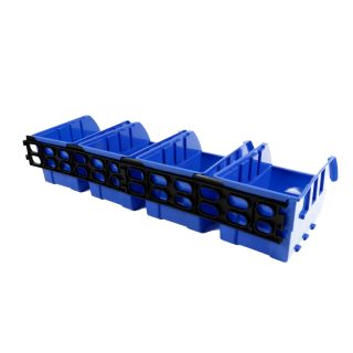4 Stapelboxen mit Aufhängeschiene von Kinzo Storage, Kunststoff, ca. 15 x 25 cm pro Box, blau
