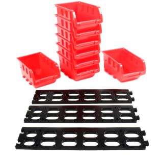 8 Stapelboxen mit Aufhängeschiene von Kinzo Storage, Kunststoff, ca. 10 x 16 cm pro Box, rot
