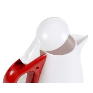 Kinder Wasserkocher, Spielzeug für die Kinderküche von EDDY TOYs, Sichtfenster, Klapp-Deckel, wasserfest, Größe (ØxH) ca. 9,5 x 17cm, weiß mit rot
