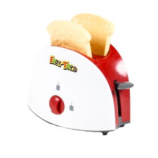 Kinder Toaster Spielzeug, Spielset von EDDY TOYs, 10 Teile mit 2-Schlitz-Toaster, Toast, 2 Teller plus Messer, Kunststoff, manueller Betrieb