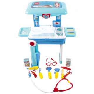 2 in 1-Spielzeug Kinder-Trolley mit Doktor-Spielset von EDDY TOYs, Roll-Koffer umbaubar zum Kinderarzt-Behandlungstisch mit viel Zubehör, 22 Teile