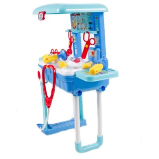 2 in 1-Spielzeug Kinder-Trolley mit Doktor-Spielset von EDDY TOYs, Roll-Koffer umbaubar zum Kinderarzt-Behandlungstisch mit viel Zubehör, 22 Teile