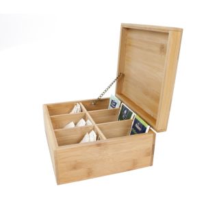 Bambus Teebox 6 Fächer, Größe pro Fach ca. 8 x 6,2 x 5,8 cm, Teekästchen mit Klappdeckel