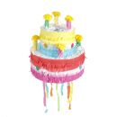 Piñata Geburtstagstorte, bunte Pinata Torte zum befüllen, 2 stöckige-Pinata-Torte für den Kindergeburtstag mit 7 Papierkerzen