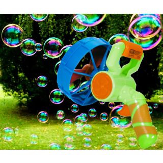2 in 1 Seifenblasenmaschine Bubble Shooter aus strapazierfähigem Kunststoff für Kinder, 16 kleine und 1 großer Blasenring, Blasenpistole mit Schale, Seifenflüßigkeit ca. 118 ml, Batteriebetrieb