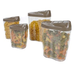 4er Set Frischhaltedosen, Vorratsdosen transparent mit farbigem Deckel Volumen von ca. 0,45 - 1,25 l, Schüttdosen Kunststoff, braun