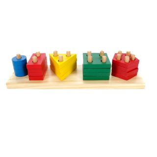 Holz Steckspielzeug für Kleinkinder, 20 Teile plus Holzsteckblock, 5 verschiedene Formen, 4-farbiges Holzspielzeug, Steckpuzzles entwicklungsfördernd