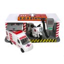 Spielzeug SOS-Station, mit Rettungswagen und Motorrad, Licht und 3 Ton-Funktionen, Sprechfunk-Mikro, Batteriebetrieb