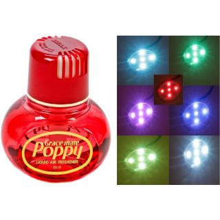 Original Poppy Lufterfrischer mit LED-Beleuchtung, 5 Volt USB-Stecker, 5 LEDs 7 Farben Farbwechsel, Duft Kirsche Inhalt 150 ml, für LKW, PKW, Boot, Wohnmobil