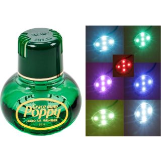 Original Poppy Lufterfrischer mit LED-Beleuchtung, 5 Volt USB-Stecker, 5 LEDs 7 Farben Farbwechsel, Duft Pinie Inhalt 150 ml, für LKW, PKW, Boot, Wohnmobil