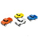Spielzeug Autotransporter mit 4 PKWs mit Friktionsantrieb, manuell absenkbaren Ladeflächen, Licht und 4 Ton-Funktionen, Batteriebetrieb, 1:16