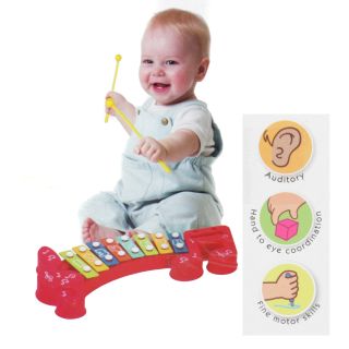 Xylophon für Kinder, Lernspielzeug, Musikinstrument für Babys, Kleinkinder und Kids im Vorschulalter, aus Kunststoff mit 8 Klangplatten (1 Oktave), 2 Schlegel