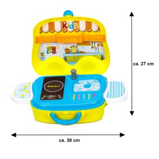 Kinder Spielzeug Koffer mit Tragegriff und viel Zubehör, Küchenspielzeug mit Herd und Waschbecken
