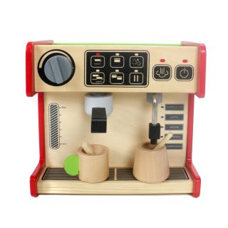 Holzspielzeug 2 in 1 Kaufladen und Kaffeemaschine, Kaffeevollautomat mit Drehschalter, Torten, Kuchen, Becher und Kanne mit Rührstab