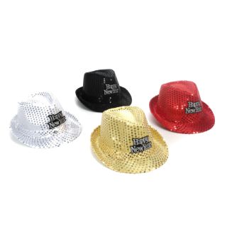 Party-Hut für Silvester für Frauen und Männer, mit glitzernden Pailletten und  Happy New Year-Logo in 4 stylishen Farben, Größe  58