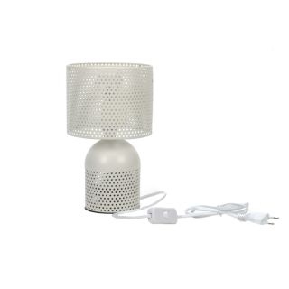 Tischlampe im Industriedesign, Metall-Lampenschirm rund, für Beistell-, Büro- oder Nachttisch, An/Aus-Schalter, weiß