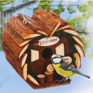 Vogel Nistkasten zum aufhängen aus Holz, dekoratives Vogelhäuschen, Nistplatz in Herzform mit Metallring zum Aufhängen, Größe (HxBxT) ca. 16 x 16 x 14 cm