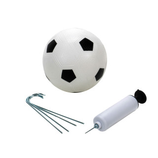 Kinder Fußballtore 2er Set mit Begrenzungsbanden, Ball, Ballpumpe mit Adapter, Steck-Klick-Montage, Heringe inkl., ca. 426 x 36 x 120 cm