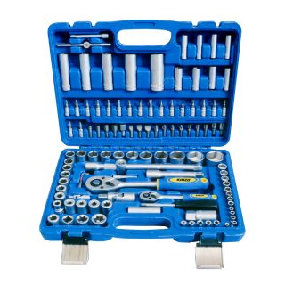 Werkzeugkoffer Steckschlüssel-Set 108 Teile, 2 Ratschen und viel Zubehör, Steckschlüsselsatz im Kunststoff-Koffer