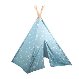 Tipi-Zelt für Mädchen und Jungen, Indianer-Zelt fürs Kinderzimmer, Spielecken, für kleine Wild-West-Fans, leichter Aufbau, Holz, Polyester, ca. 120 x 120 x 150 cm, blau (Muster Dreieck)