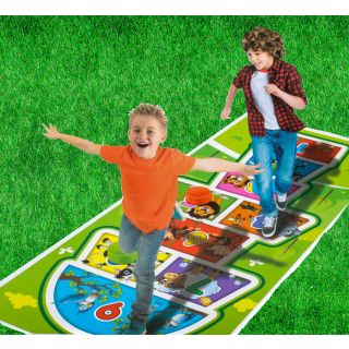 Kinder Hüpfkästchen Spielmatte für 1-4 Kinder mit 4 Spielscheiben, Hüpfspiel-Matte für Indoor & Outdoor, ca. 200 x 90 x 0,2 cm