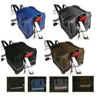 Doppel-Satteltasche für Fahrrad-Gepäckträger, wasserfest, Taschen mit reflektierendem Streifen, verschließbar, Rückwand verstärkt,  in schwarz, blau, grau oder braun
