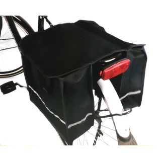 Doppel-Satteltasche für Fahrrad-Gepäckträger, wasserfest, Taschen mit reflektierendem Streifen, verschließbar, Rückwand verstärkt, schwarz