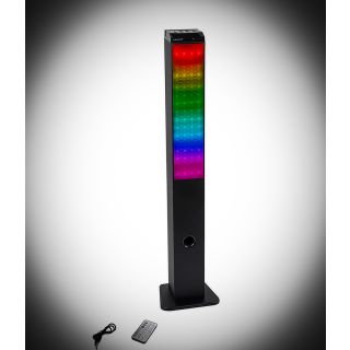 Party Lautsprecher mit LED-Diskolicht mit Farbwechsel, kompatibel mit PC, Tablet, TV + Audio, UKW-Radio, AUX-, USB- und Karten-Anschluß, Fernbedienung, Netz- + USB-Kabel