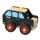 Kinderspielzeug Taxi Holzauto mit Fahrer, bunt lackiert, mit leisen leicht rollenden Kunststoffreifen, Größe ca. 12,5 x 7,5 x 10 cm