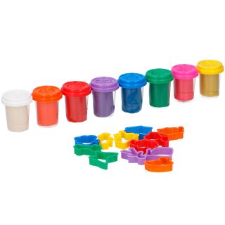 Knetgummi-Set 20 Teile, Knete in 8 leuchtend bunten Farben plus 12 Ausstechformen, kindgerechte Symbole aus Kunststoff, Knetmasse in Dosen mit Formdeckel