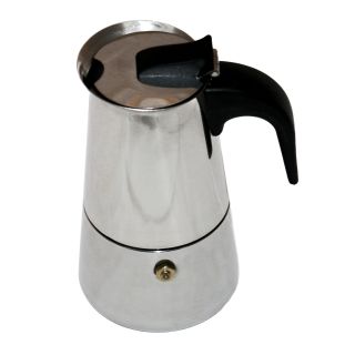 Espresso-Kocher für 2 Tassen aus rostfreiem Edelstahl, mit Filtereinsatz und Sicherheitsventil, hitzebeständiger Kunststoff-Griff, Volumen ca. 100 ml
