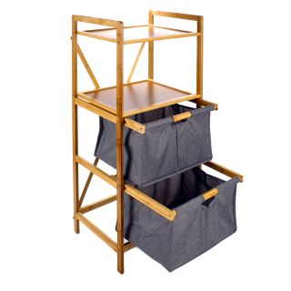 Bambus-Regal mit 2 Schubladen und 2 Ablagen, Schubladen ausziehbar, pflegeleichter Polyester-Stoff, für Bad, Schlafzimmer und Wohnbereich